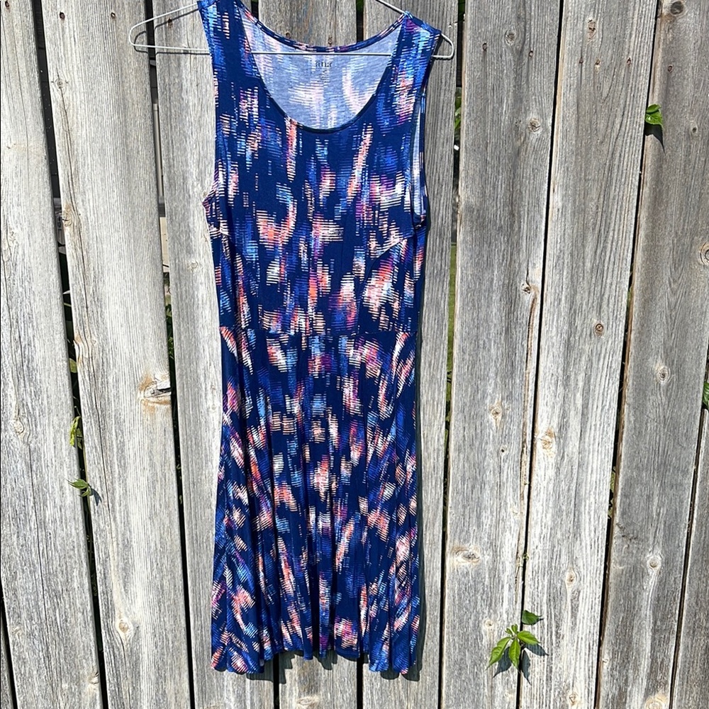 Elegant Blue and Pink Patterned Dress